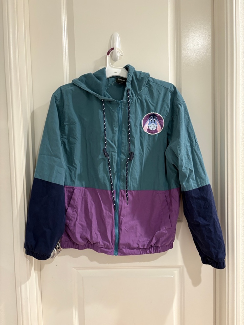 Euc Disney Eeyore Colorblock Hooded Windbreaker Jacket Teal Purple
Size S